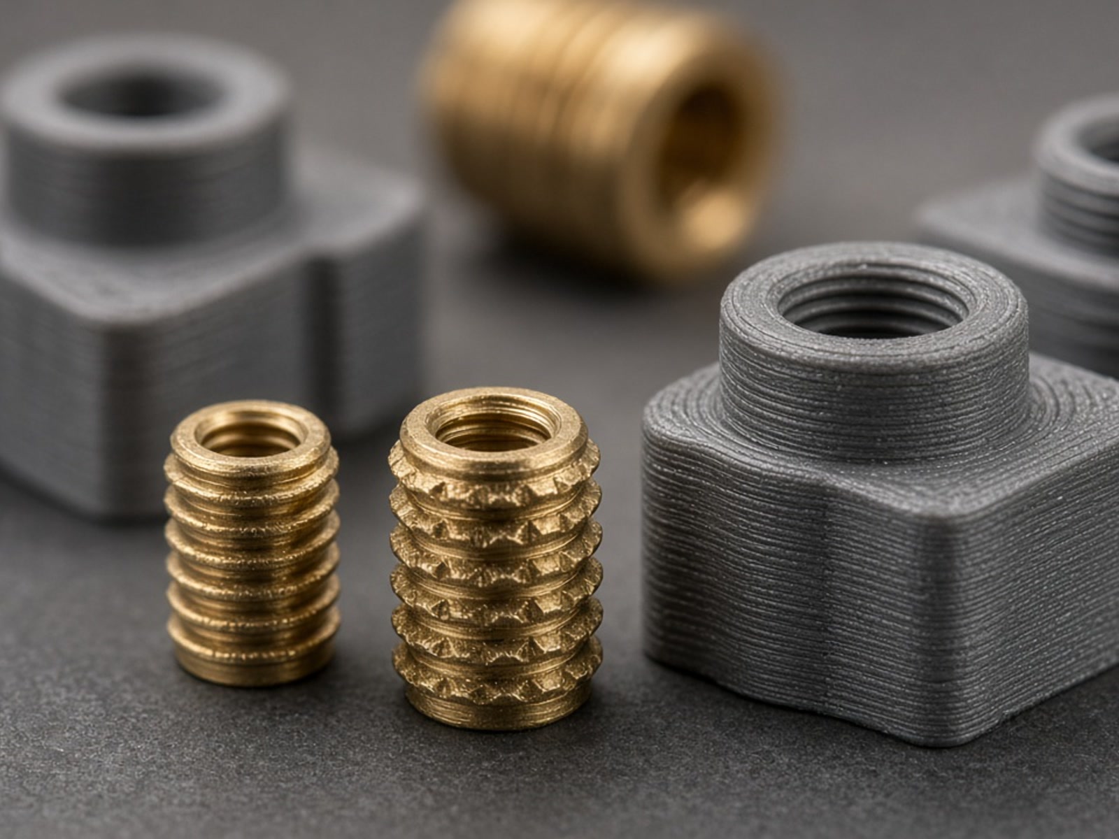 Threaded inserts integrated into functional 3D printed industrial parts